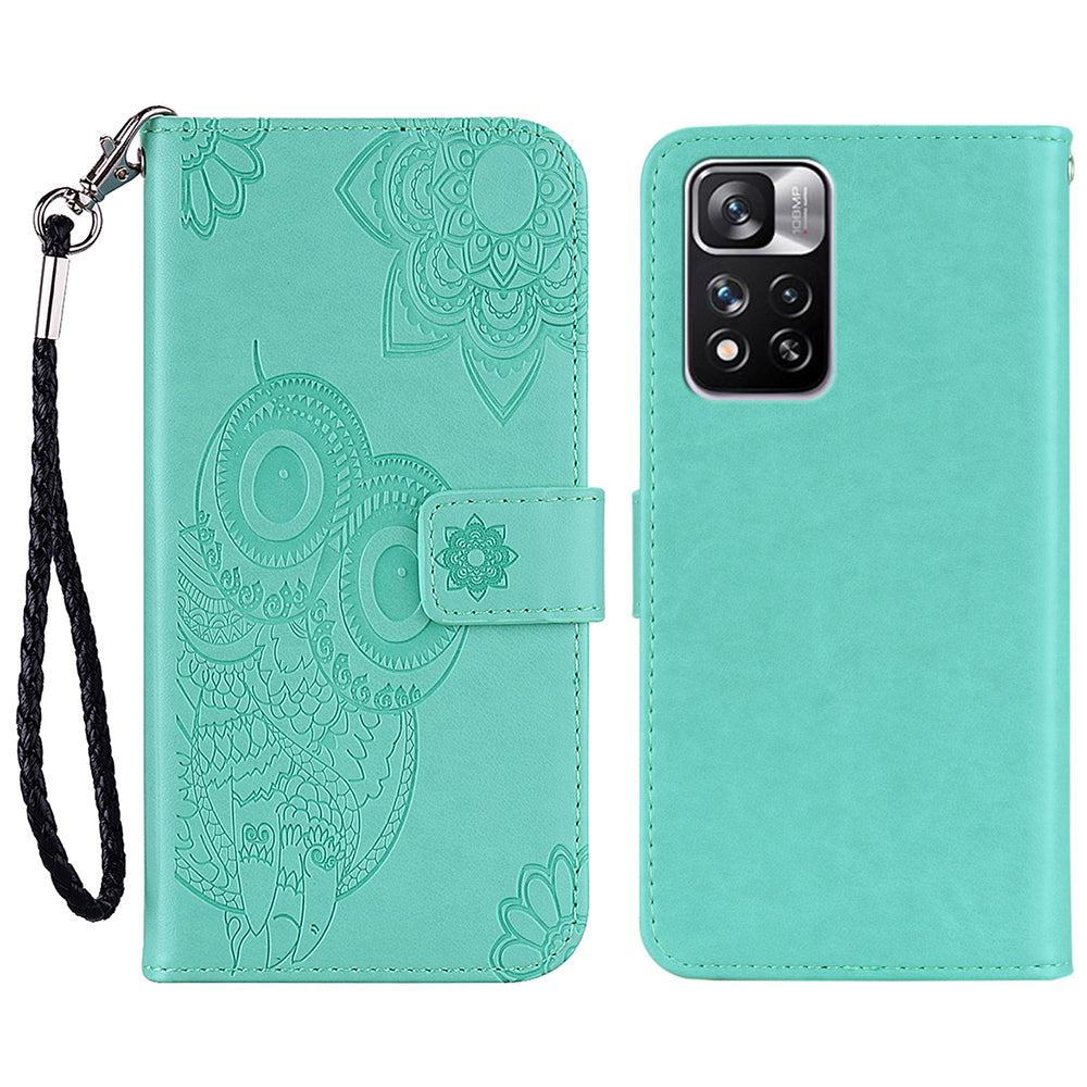 Rhinestone Decor Owl Flower Imprinting PU Leather + TPU Phone Case Cover with Stand Wallet for Xiaomi Redmi Note 11 Pro 5G (China) (MediaTek)/11 Pro+ 5G