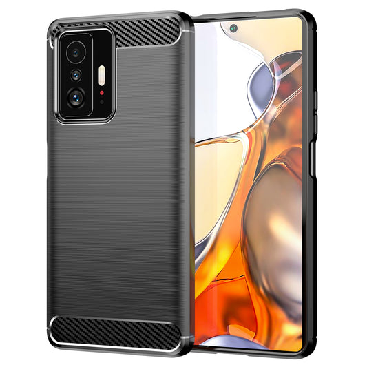 1.8mm Carbon Fiber Brushed Texture Cellphone Back Case Anti-fingerprint Flexible TPU Cover for Xiaomi 11T Pro/11T