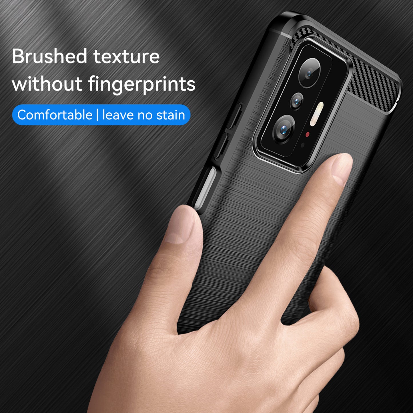 1.8mm Carbon Fiber Brushed Texture Cellphone Back Case Anti-fingerprint Flexible TPU Cover for Xiaomi 11T Pro/11T