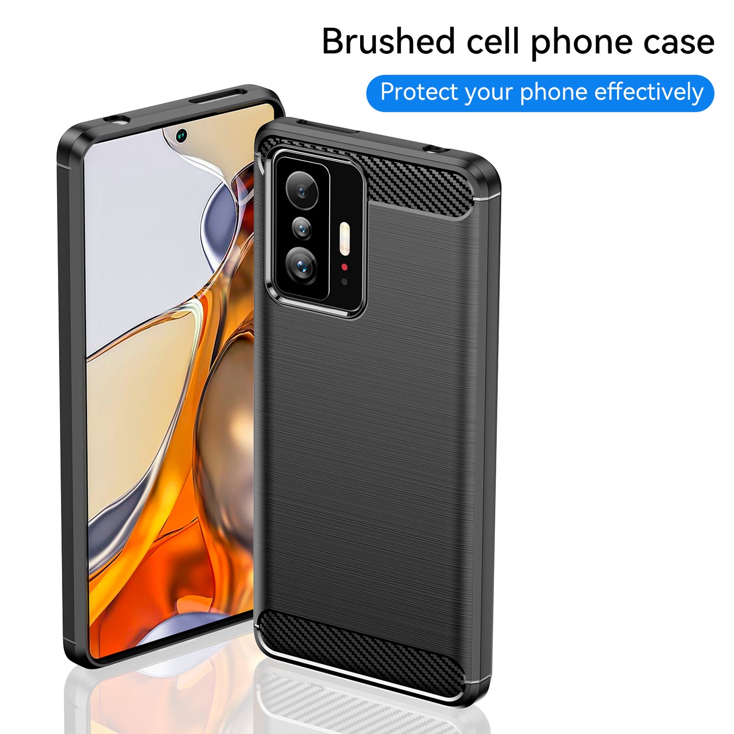 1.8mm Carbon Fiber Brushed Texture Cellphone Back Case Anti-fingerprint Flexible TPU Cover for Xiaomi 11T Pro/11T
