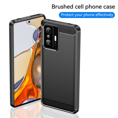 1.8mm Carbon Fiber Brushed Texture Cellphone Back Case Anti-fingerprint Flexible TPU Cover for Xiaomi 11T Pro/11T