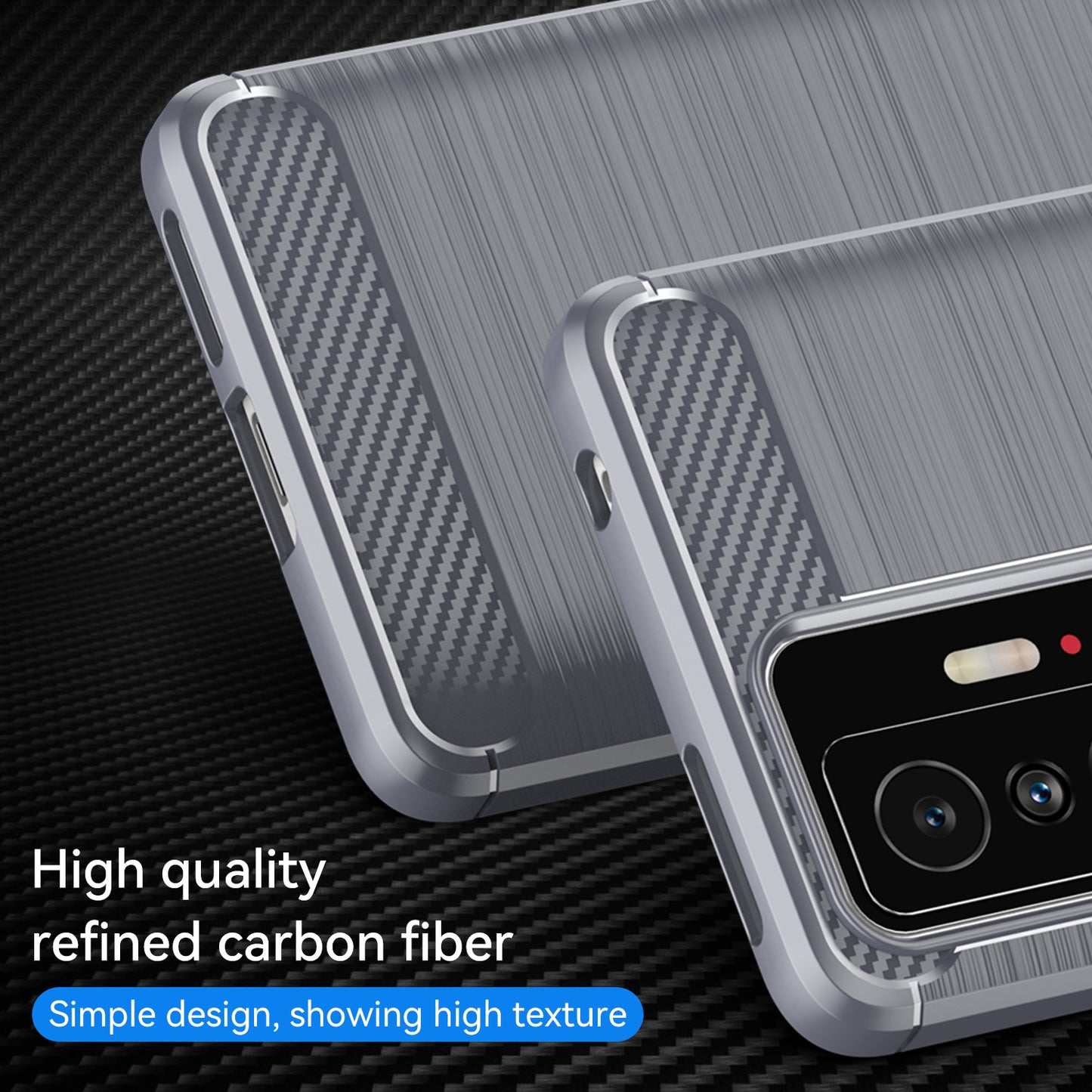 1.8mm Carbon Fiber Brushed Texture Cellphone Back Case Anti-fingerprint Flexible TPU Cover for Xiaomi 11T Pro/11T