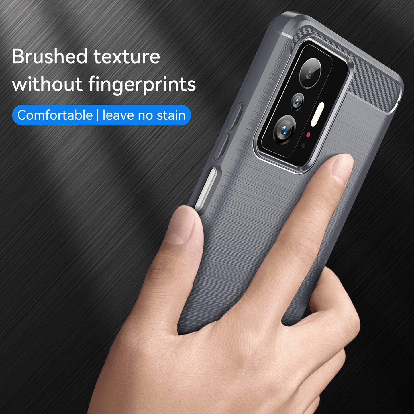 1.8mm Carbon Fiber Brushed Texture Cellphone Back Case Anti-fingerprint Flexible TPU Cover for Xiaomi 11T Pro/11T