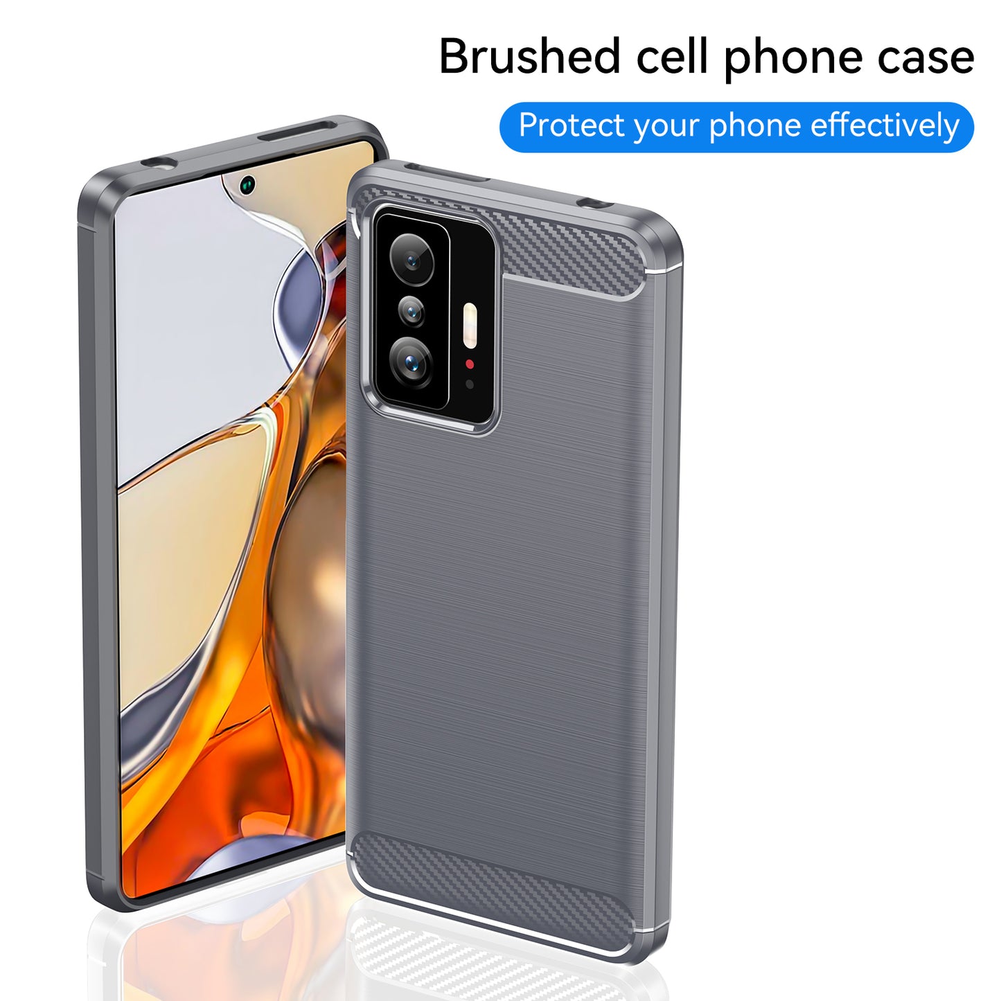 1.8mm Carbon Fiber Brushed Texture Cellphone Back Case Anti-fingerprint Flexible TPU Cover for Xiaomi 11T Pro/11T