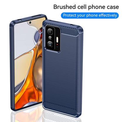 1.8mm Carbon Fiber Brushed Texture Cellphone Back Case Anti-fingerprint Flexible TPU Cover for Xiaomi 11T Pro/11T