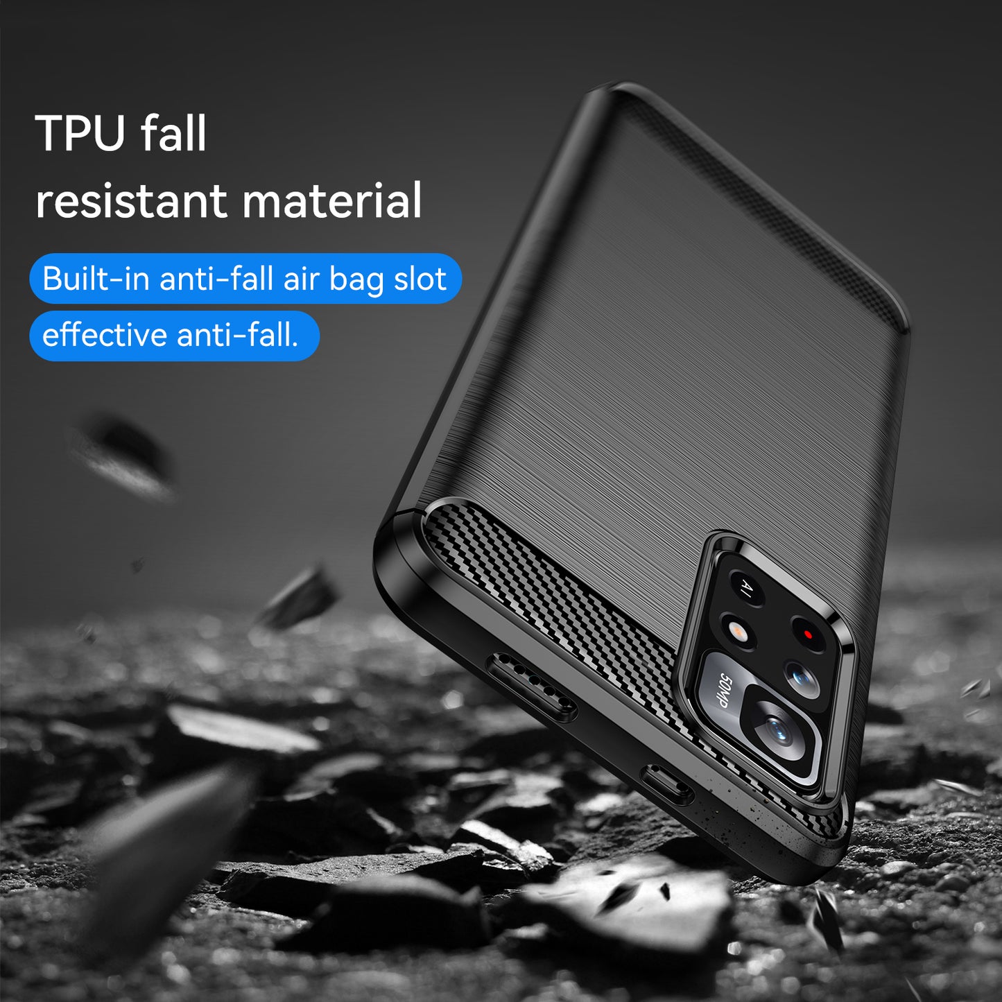 1.8mm Anti-fall Well-protected Carbon Fiber Brushed Texture TPU Phone Cover Shell for Xiaomi Redmi Note 11 5G (China) (MediaTek)/Redmi Note 11T 5G/Note 11S 5G