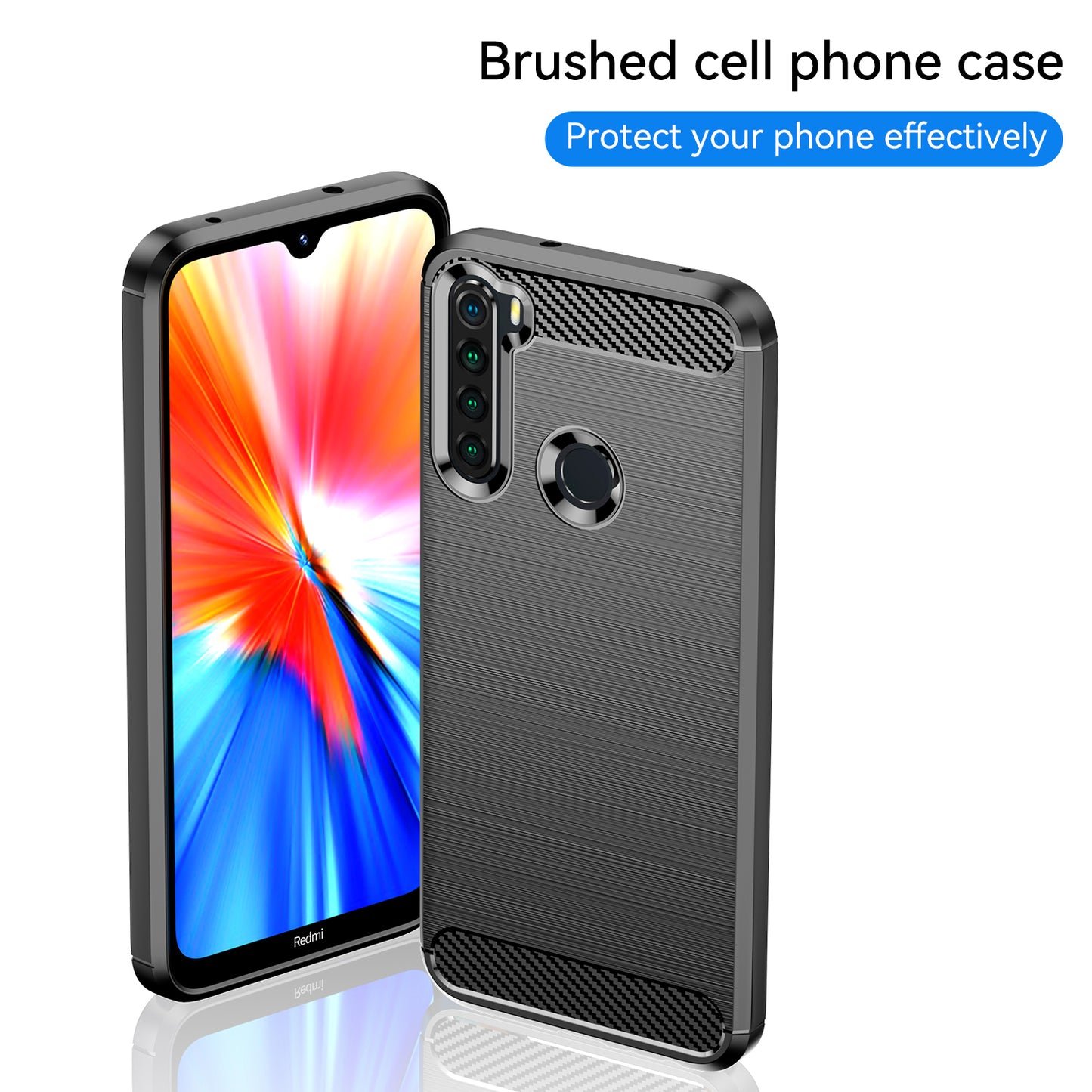 1.8mm Anti-fall Flexible TPU Protective Case Carbon Fiber Brushed Texture Phone Cover for Xiaomi Redmi Note 8/Redmi Note 8 2021