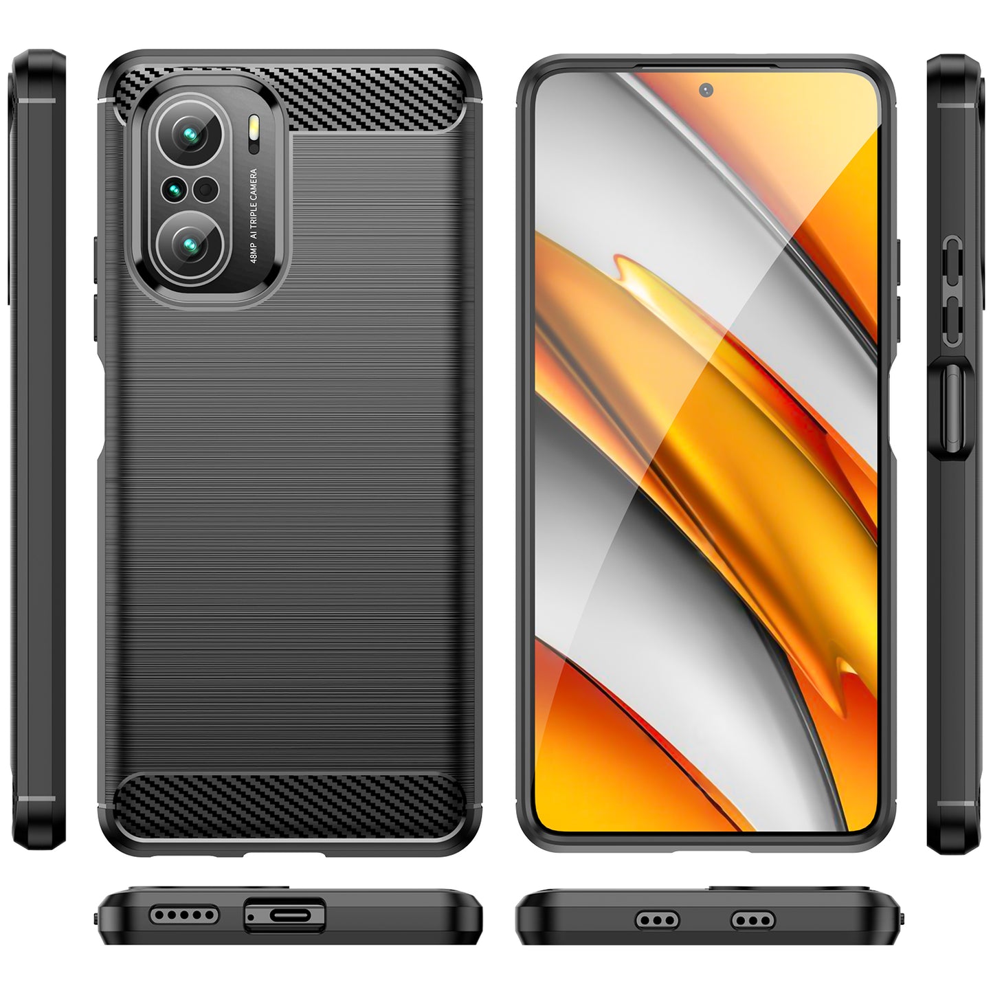 1.8mm Carbon Fiber Texture Brushed Built-in Airbag Back Protector Cover Cellphone TPU Case for Xiaomi Poco F3/Mi 11i/11X/11X Pro/Redmi K40/K40 Pro/K40 Pro+