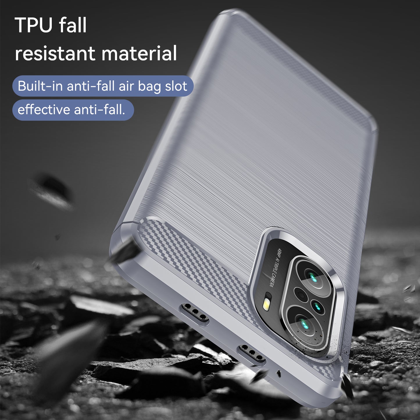 1.8mm Carbon Fiber Texture Brushed Built-in Airbag Back Protector Cover Cellphone TPU Case for Xiaomi Poco F3/Mi 11i/11X/11X Pro/Redmi K40/K40 Pro/K40 Pro+