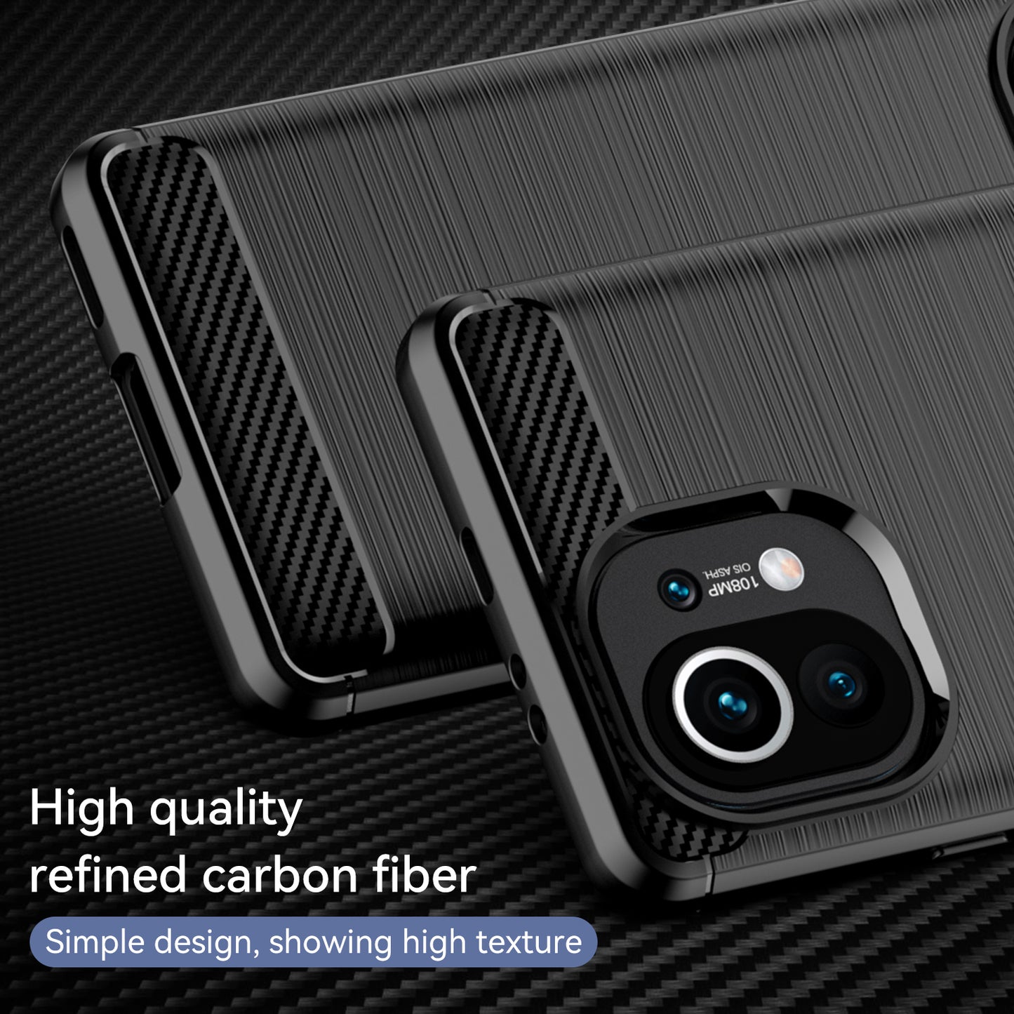 1.8mm For Xiaomi Mi 11 Carbon Fiber Brushed Texture Soft TPU Back Case Mobile Phone Cover