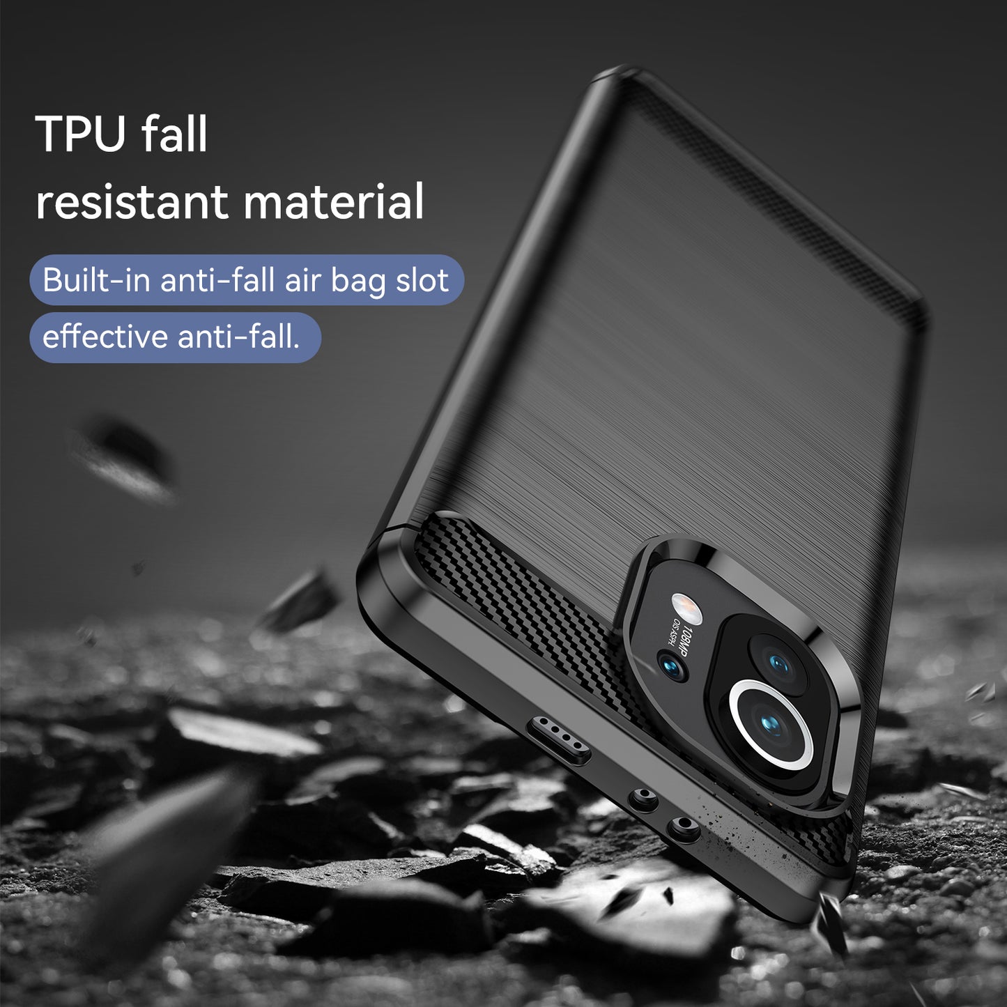 1.8mm For Xiaomi Mi 11 Carbon Fiber Brushed Texture Soft TPU Back Case Mobile Phone Cover