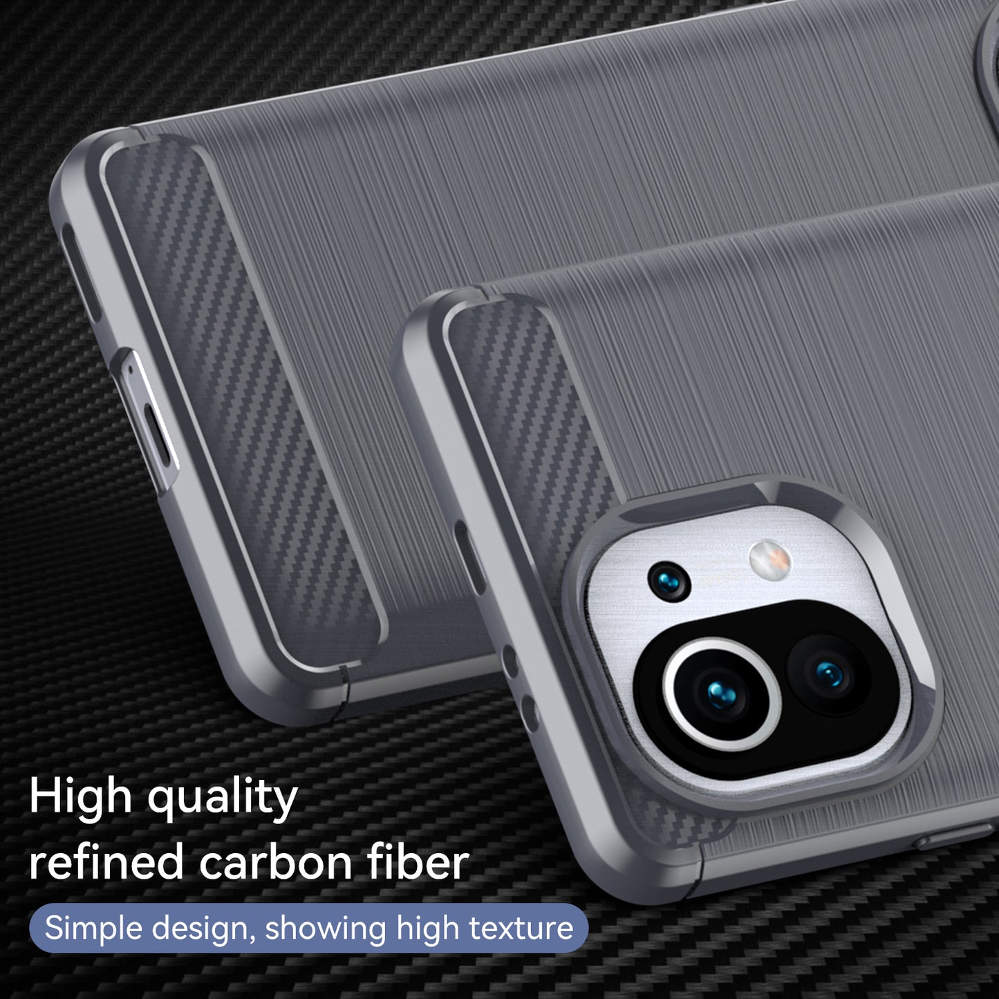 1.8mm For Xiaomi Mi 11 Carbon Fiber Brushed Texture Soft TPU Back Case Mobile Phone Cover