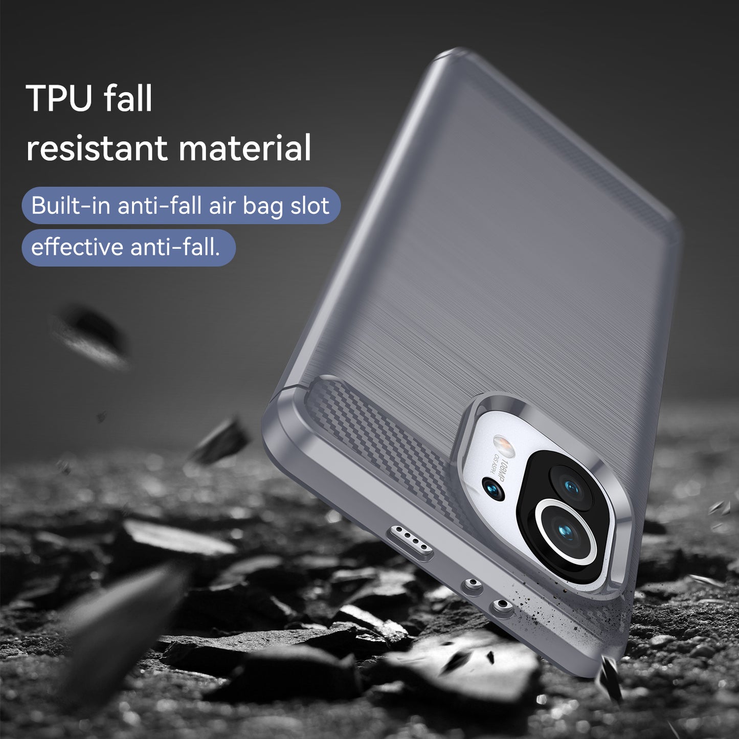 1.8mm For Xiaomi Mi 11 Carbon Fiber Brushed Texture Soft TPU Back Case Mobile Phone Cover