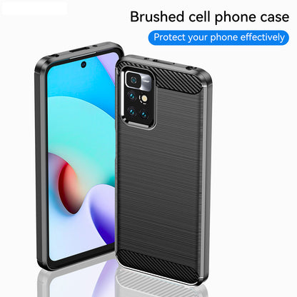 1.8mm Drop Protection Brushed Carbon Fiber Texture TPU Back Case Mobile Phone Cover for Xiaomi Redmi Note 11 4G (MediaTek)/Redmi 10 4G (2021)/Redmi 10 2022 4G/10 Prime