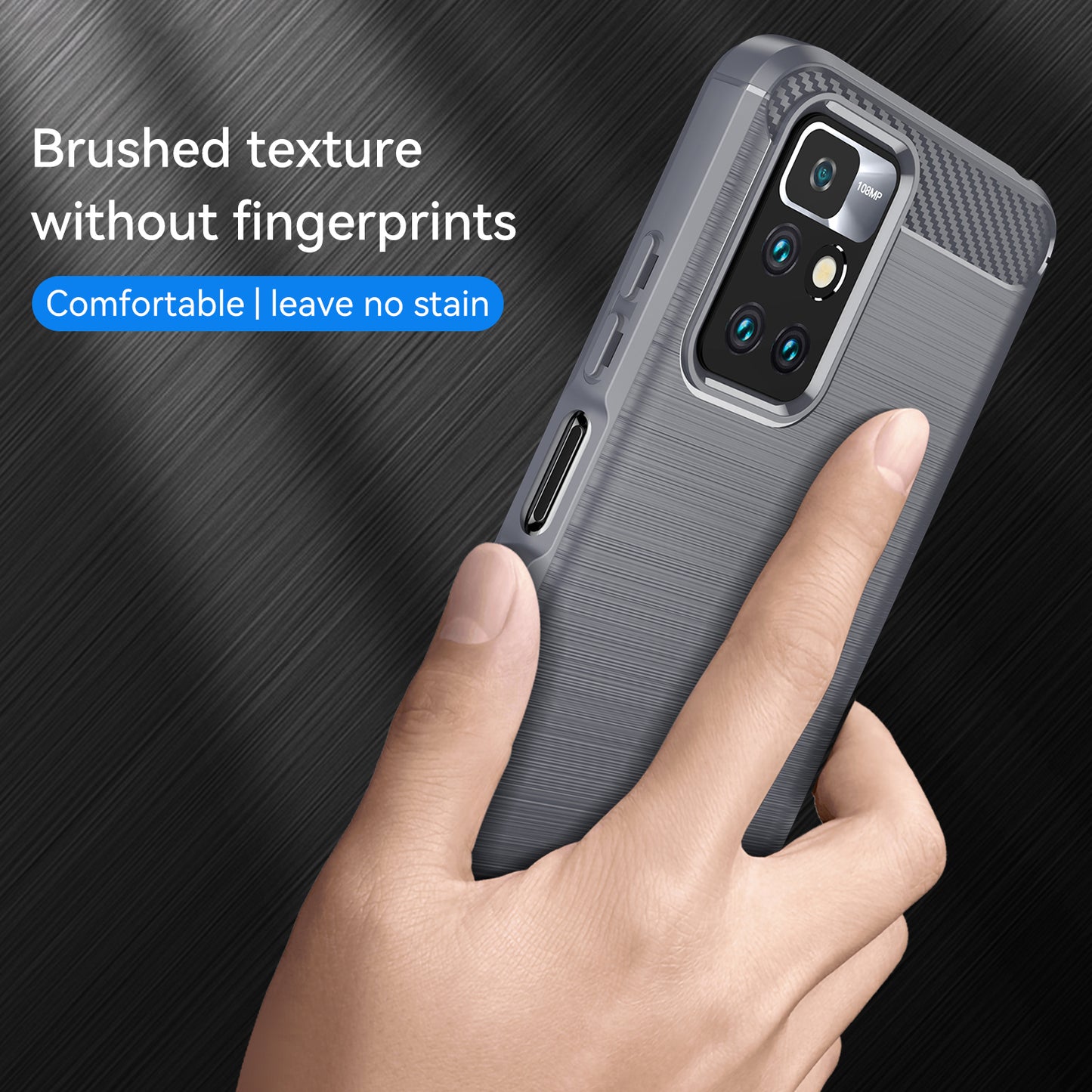 1.8mm Drop Protection Brushed Carbon Fiber Texture TPU Back Case Mobile Phone Cover for Xiaomi Redmi Note 11 4G (MediaTek)/Redmi 10 4G (2021)/Redmi 10 2022 4G/10 Prime