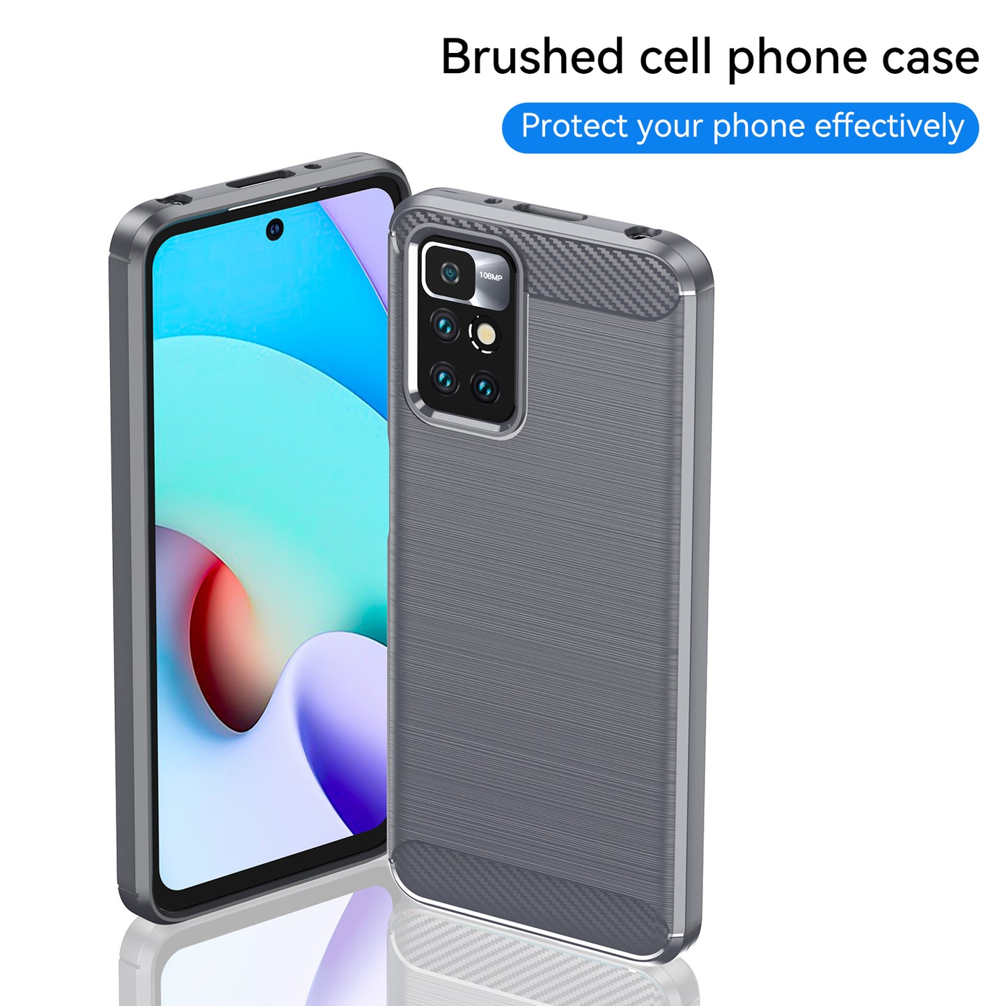 1.8mm Drop Protection Brushed Carbon Fiber Texture TPU Back Case Mobile Phone Cover for Xiaomi Redmi Note 11 4G (MediaTek)/Redmi 10 4G (2021)/Redmi 10 2022 4G/10 Prime