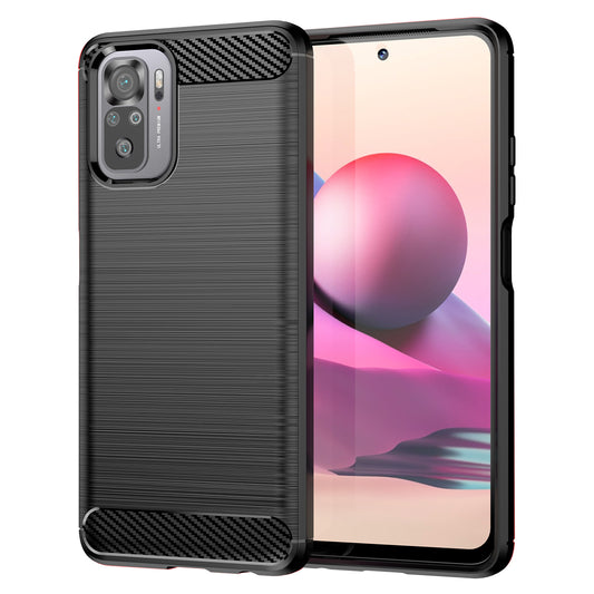 1.8mm All-round Shockproof Brushed Carbon Fiber Texture TPU Back Case Mobile Phone Cover for Xiaomi Poco M5s 4G / Redmi Note 10 4G / Redmi Note 10S 4G
