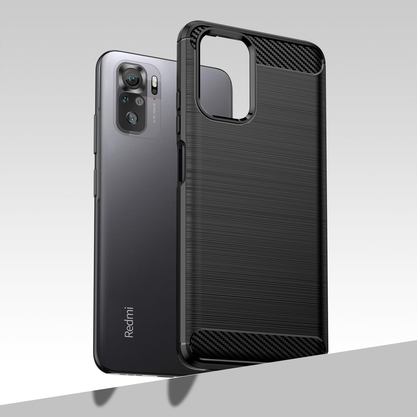 1.8mm All-round Shockproof Brushed Carbon Fiber Texture TPU Back Case Mobile Phone Cover for Xiaomi Poco M5s 4G / Redmi Note 10 4G / Redmi Note 10S 4G