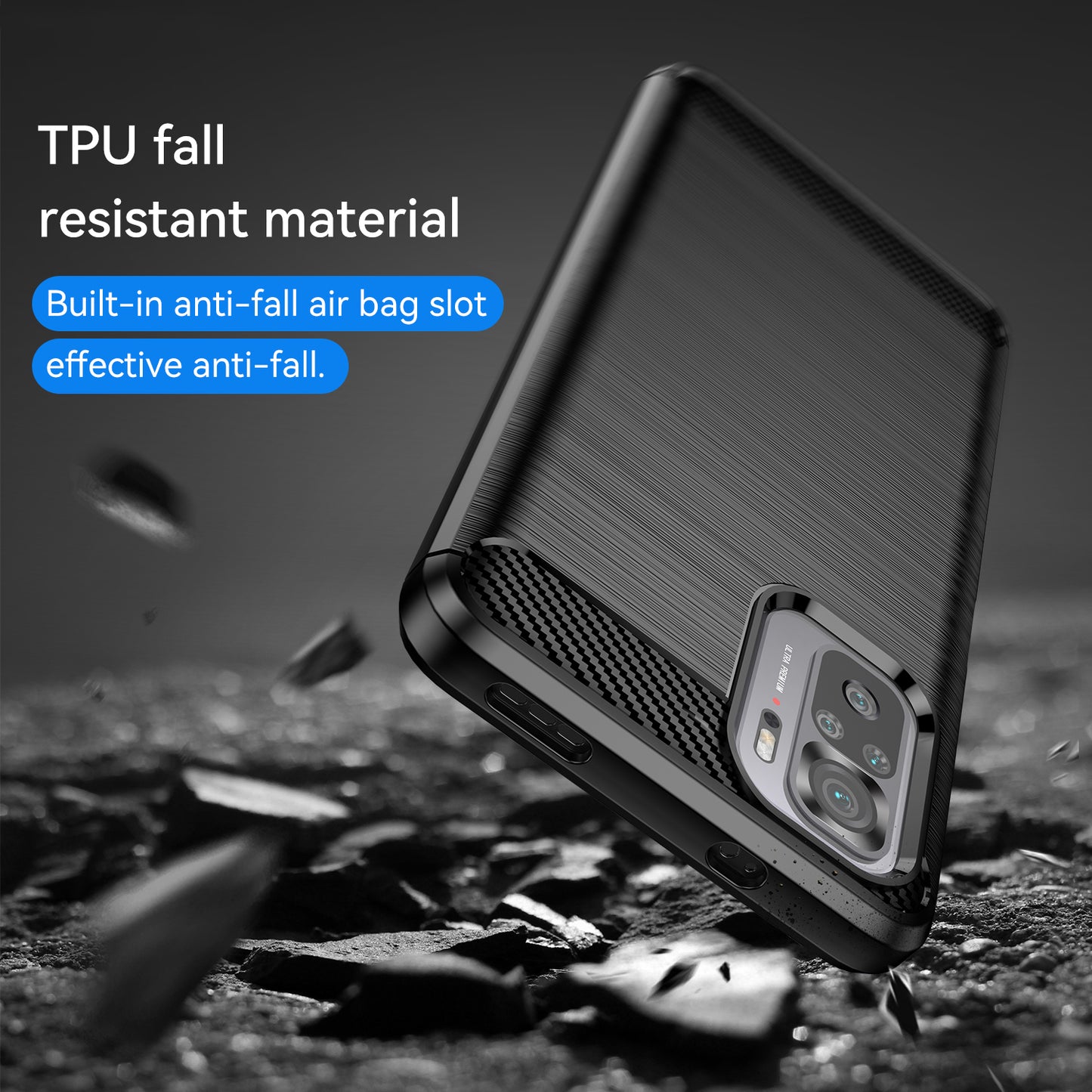 1.8mm All-round Shockproof Brushed Carbon Fiber Texture TPU Back Case Mobile Phone Cover for Xiaomi Poco M5s 4G / Redmi Note 10 4G / Redmi Note 10S 4G