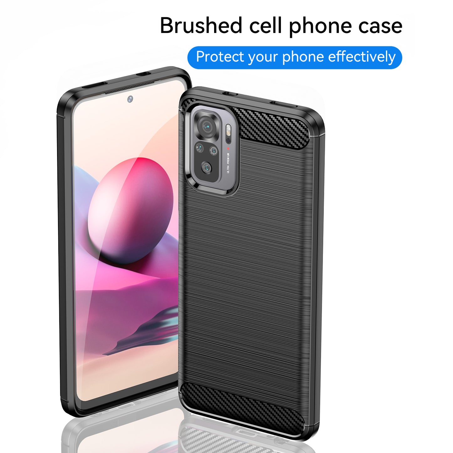 1.8mm All-round Shockproof Brushed Carbon Fiber Texture TPU Back Case Mobile Phone Cover for Xiaomi Poco M5s 4G / Redmi Note 10 4G / Redmi Note 10S 4G
