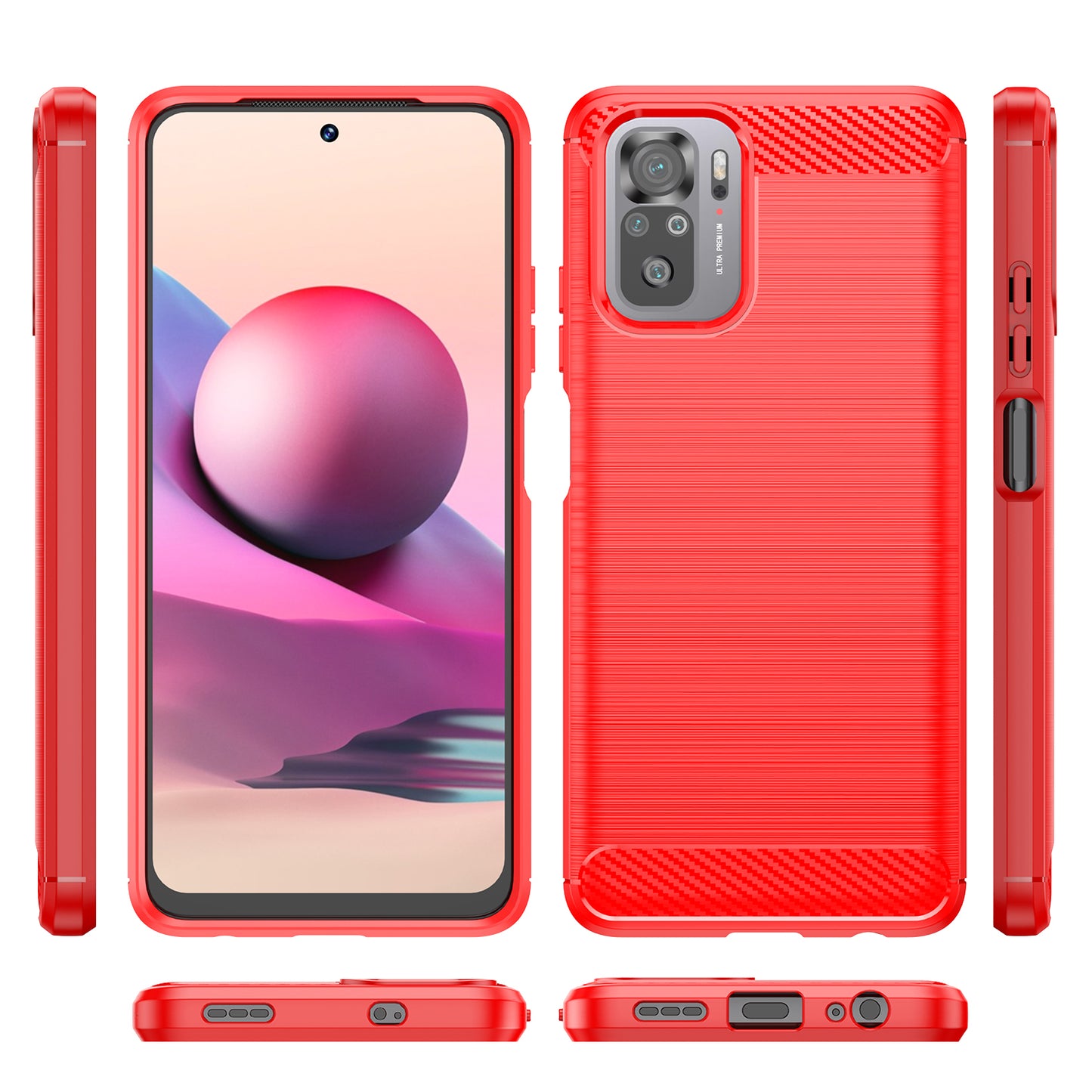 1.8mm All-round Shockproof Brushed Carbon Fiber Texture TPU Back Case Mobile Phone Cover for Xiaomi Poco M5s 4G / Redmi Note 10 4G / Redmi Note 10S 4G
