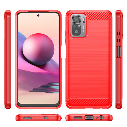 1.8mm All-round Shockproof Brushed Carbon Fiber Texture TPU Back Case Mobile Phone Cover for Xiaomi Poco M5s 4G / Redmi Note 10 4G / Redmi Note 10S 4G