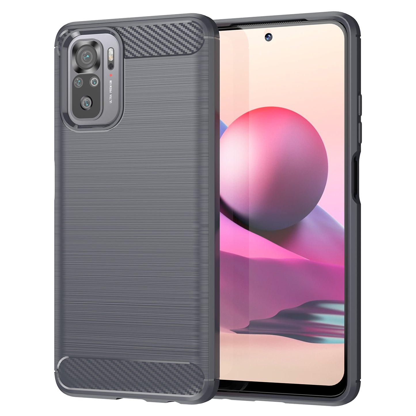 1.8mm All-round Shockproof Brushed Carbon Fiber Texture TPU Back Case Mobile Phone Cover for Xiaomi Poco M5s 4G / Redmi Note 10 4G / Redmi Note 10S 4G