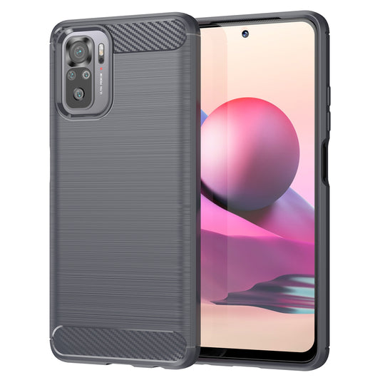 1.8mm All-round Shockproof Brushed Carbon Fiber Texture TPU Back Case Mobile Phone Cover for Xiaomi Poco M5s 4G / Redmi Note 10 4G / Redmi Note 10S 4G