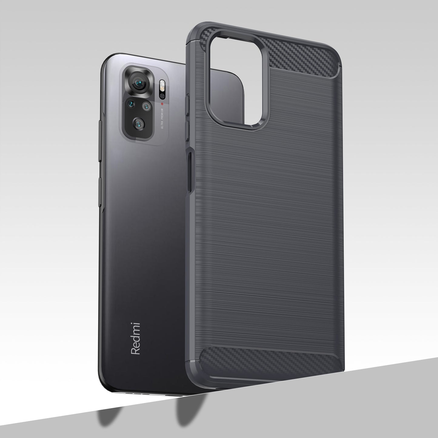 1.8mm All-round Shockproof Brushed Carbon Fiber Texture TPU Back Case Mobile Phone Cover for Xiaomi Poco M5s 4G / Redmi Note 10 4G / Redmi Note 10S 4G