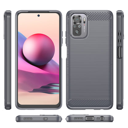 1.8mm All-round Shockproof Brushed Carbon Fiber Texture TPU Back Case Mobile Phone Cover for Xiaomi Poco M5s 4G / Redmi Note 10 4G / Redmi Note 10S 4G