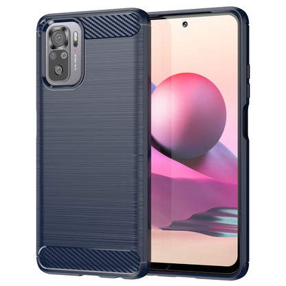 1.8mm All-round Shockproof Brushed Carbon Fiber Texture TPU Back Case Mobile Phone Cover for Xiaomi Poco M5s 4G / Redmi Note 10 4G / Redmi Note 10S 4G