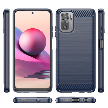 1.8mm All-round Shockproof Brushed Carbon Fiber Texture TPU Back Case Mobile Phone Cover for Xiaomi Poco M5s 4G / Redmi Note 10 4G / Redmi Note 10S 4G