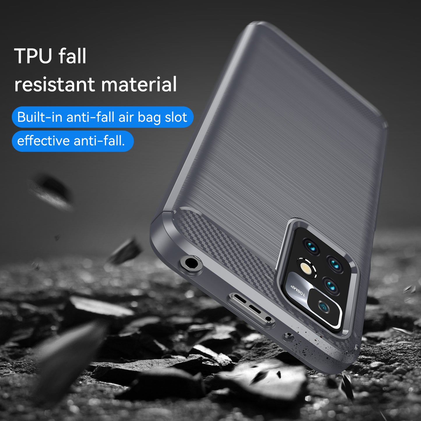 1.8mm Stain-resistant Brushed Carbon Fiber Texture TPU Back Case Mobile Phone Cover for Xiaomi Redmi Note 11 4G (MediaTek)/Redmi 10 4G (2021)/Redmi 10 2022 4G/10 Prime