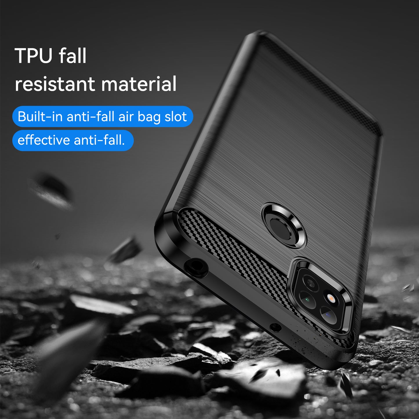 1.8mm Brushed Carbon Fiber Texture TPU Back Case Anti-fall Mobile Phone Cover for Xiaomi Poco C3/Poco C31/Redmi 9C/9C NFC/9 (India)/9 Activ