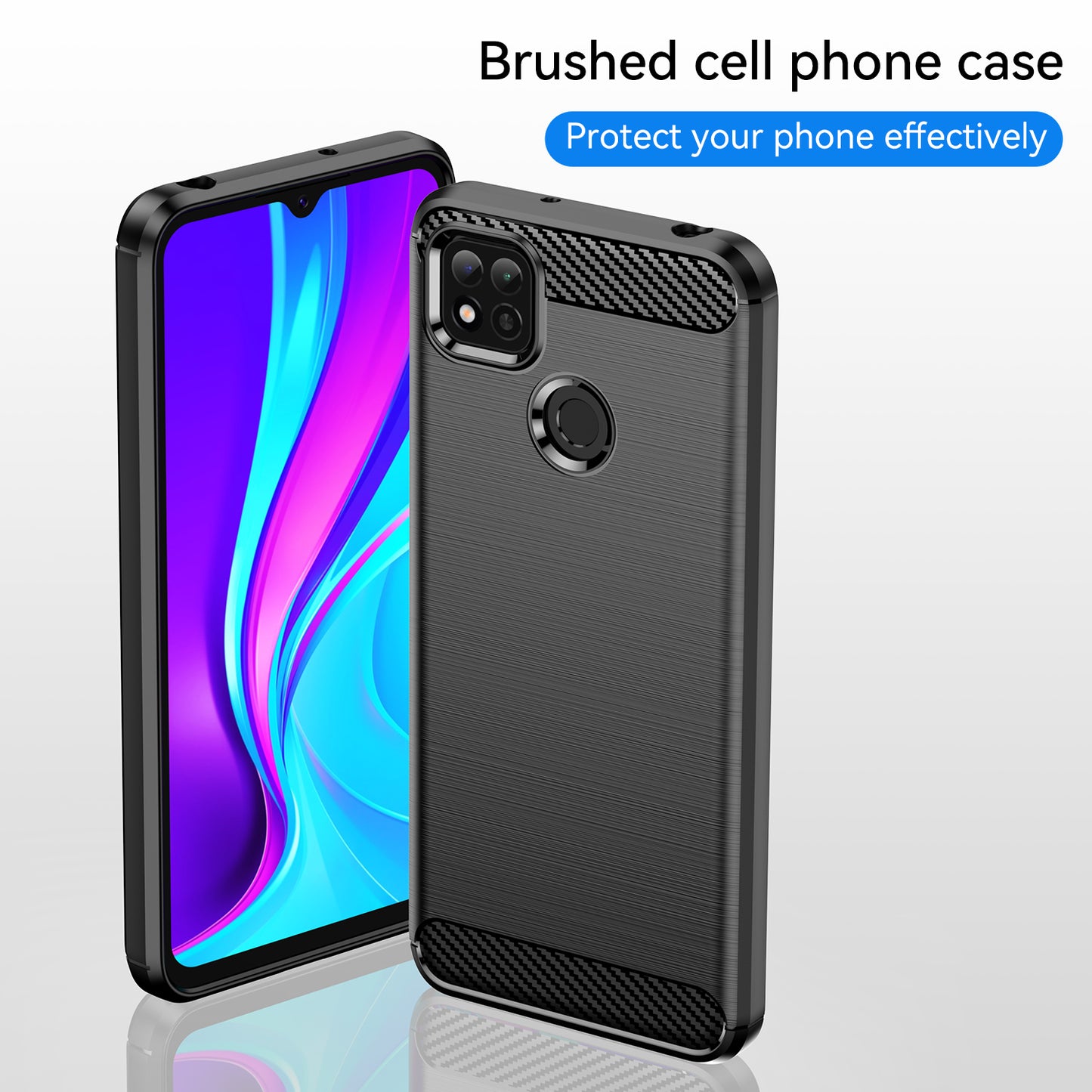 1.8mm Brushed Carbon Fiber Texture TPU Back Case Anti-fall Mobile Phone Cover for Xiaomi Poco C3/Poco C31/Redmi 9C/9C NFC/9 (India)/9 Activ