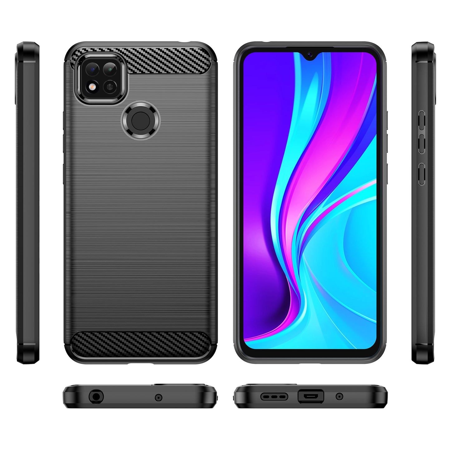 1.8mm Brushed Carbon Fiber Texture TPU Back Case Anti-fall Mobile Phone Cover for Xiaomi Poco C3/Poco C31/Redmi 9C/9C NFC/9 (India)/9 Activ