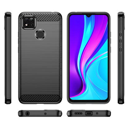 1.8mm Brushed Carbon Fiber Texture TPU Back Case Anti-fall Mobile Phone Cover for Xiaomi Poco C3/Poco C31/Redmi 9C/9C NFC/9 (India)/9 Activ