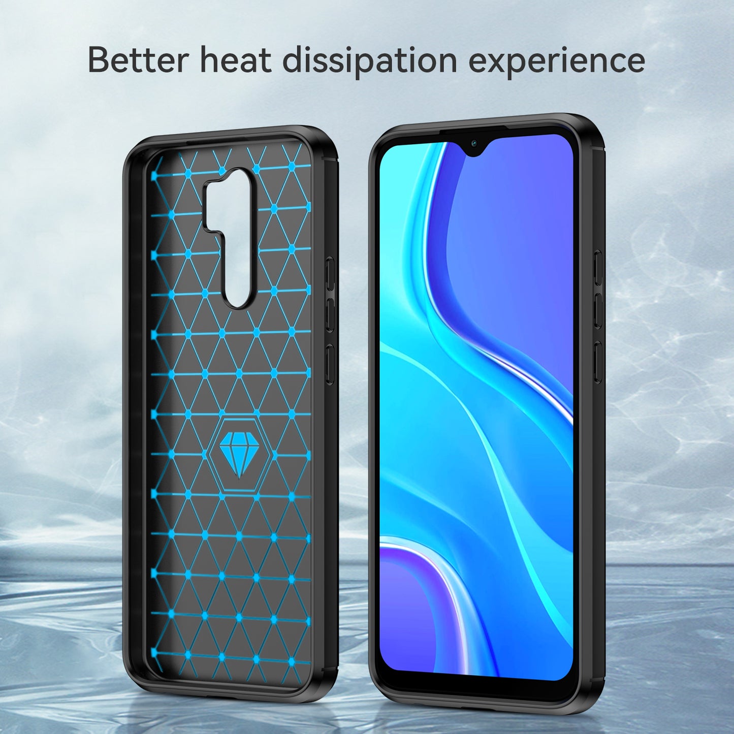 1.8mm Carbon Fiber Texture Brushed Back Protector Cover Cellphone TPU Case for Xiaomi Poco M2/M2 Reloaded/Redmi 9/Redmi 9 Prime (Global)