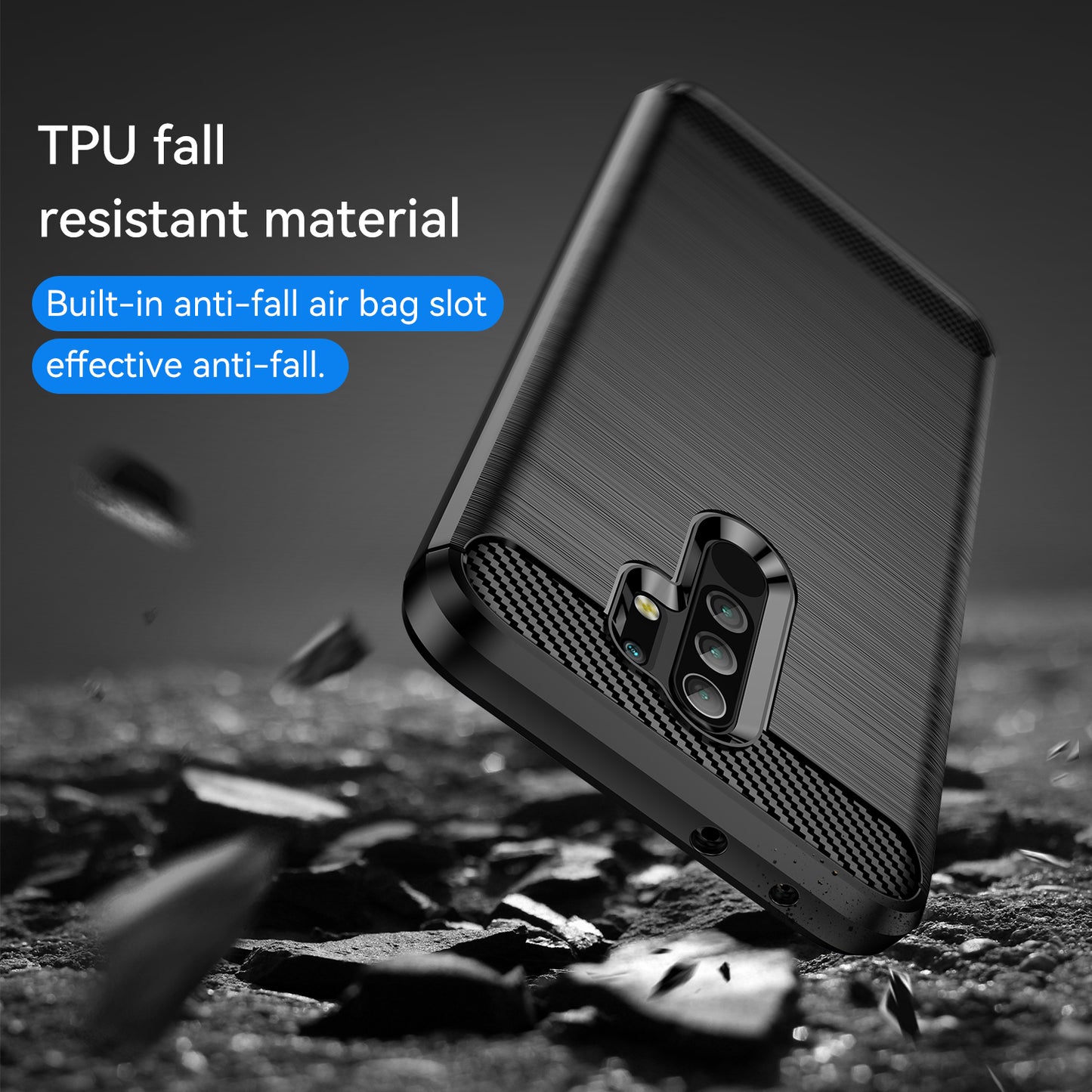 1.8mm Carbon Fiber Texture Brushed Back Protector Cover Cellphone TPU Case for Xiaomi Poco M2/M2 Reloaded/Redmi 9/Redmi 9 Prime (Global)