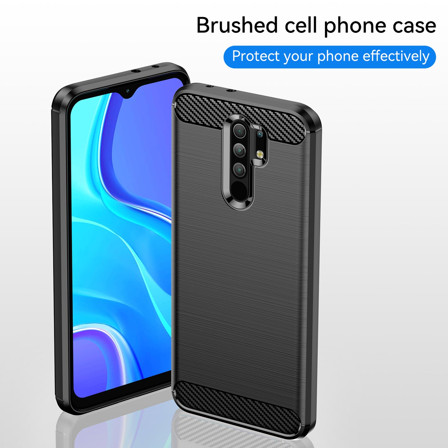 1.8mm Carbon Fiber Texture Brushed Back Protector Cover Cellphone TPU Case for Xiaomi Poco M2/M2 Reloaded/Redmi 9/Redmi 9 Prime (Global)