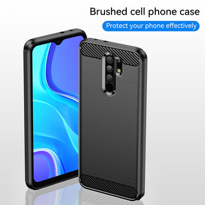1.8mm Carbon Fiber Texture Brushed Back Protector Cover Cellphone TPU Case for Xiaomi Poco M2/M2 Reloaded/Redmi 9/Redmi 9 Prime (Global)
