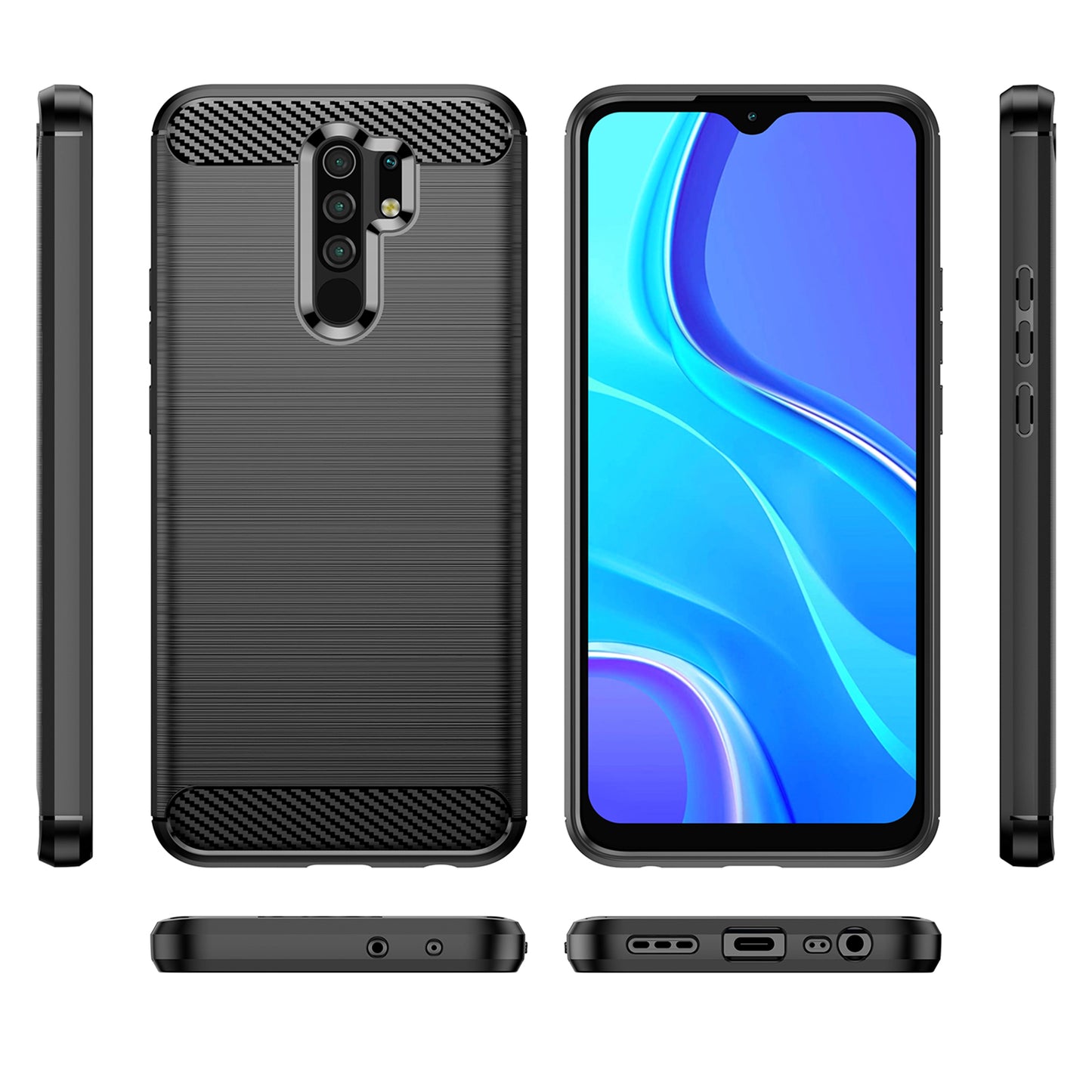 1.8mm Carbon Fiber Texture Brushed Back Protector Cover Cellphone TPU Case for Xiaomi Poco M2/M2 Reloaded/Redmi 9/Redmi 9 Prime (Global)
