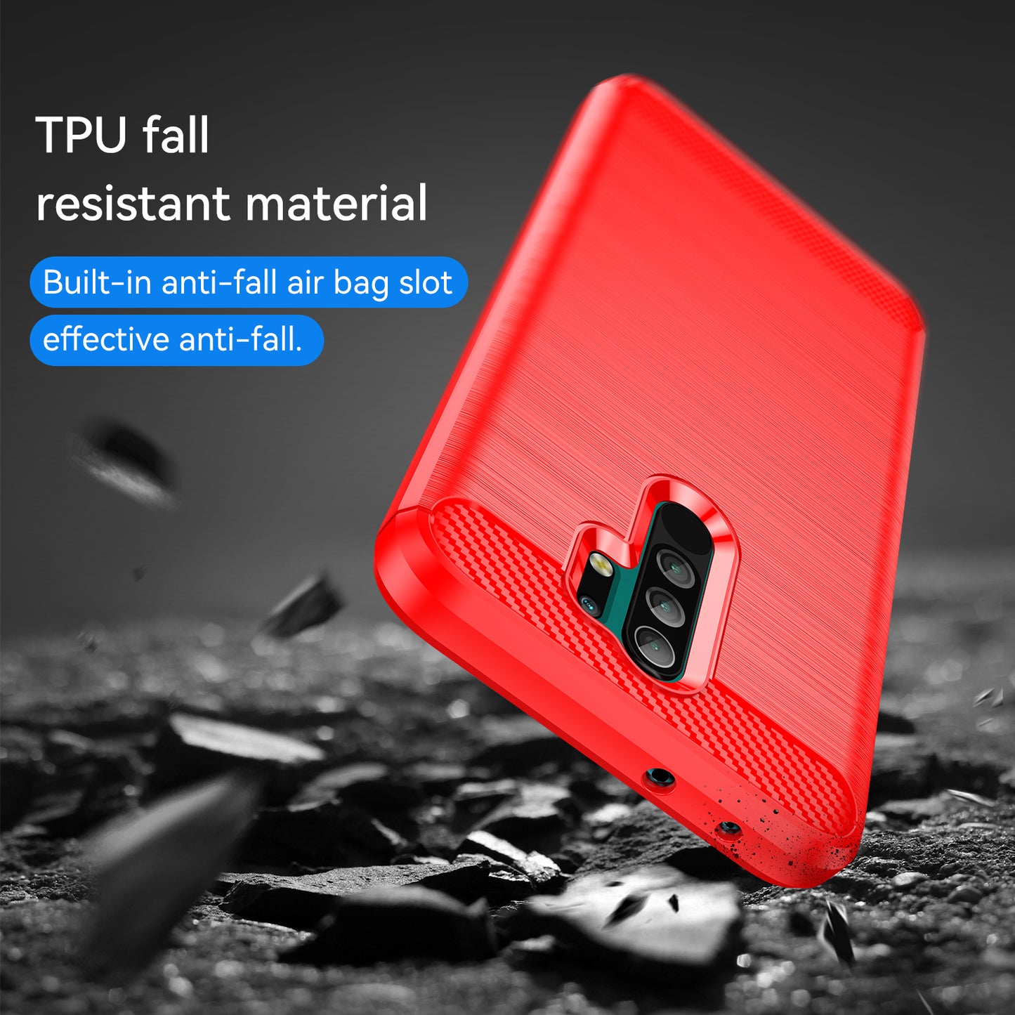 1.8mm Carbon Fiber Texture Brushed Back Protector Cover Cellphone TPU Case for Xiaomi Poco M2/M2 Reloaded/Redmi 9/Redmi 9 Prime (Global)