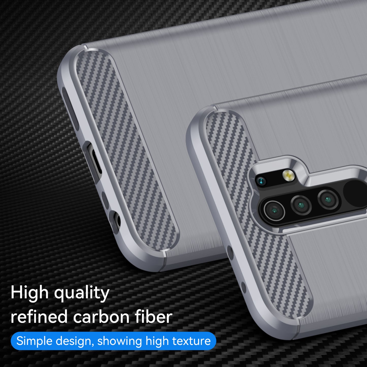 1.8mm Carbon Fiber Texture Brushed Back Protector Cover Cellphone TPU Case for Xiaomi Poco M2/M2 Reloaded/Redmi 9/Redmi 9 Prime (Global)