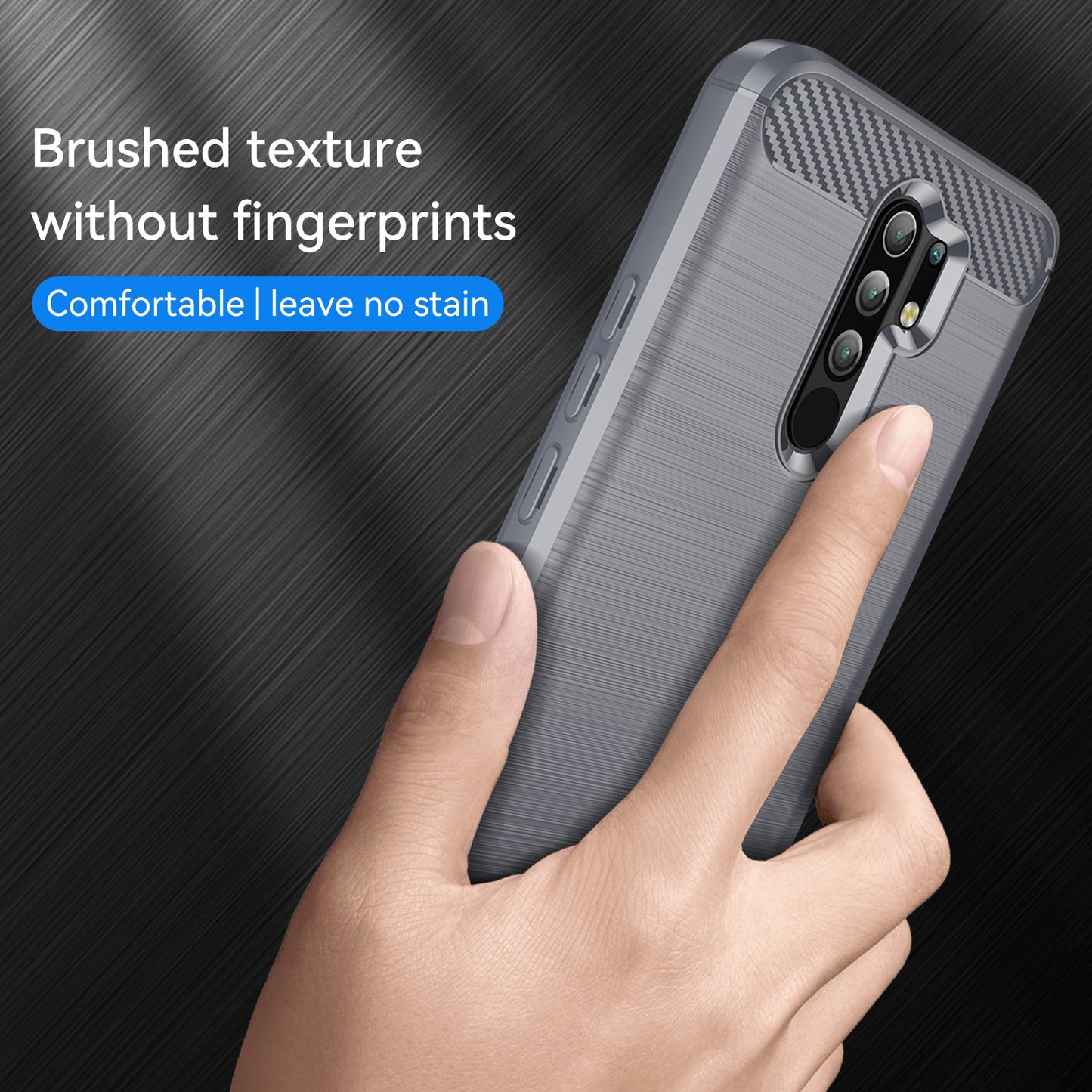 1.8mm Carbon Fiber Texture Brushed Back Protector Cover Cellphone TPU Case for Xiaomi Poco M2/M2 Reloaded/Redmi 9/Redmi 9 Prime (Global)
