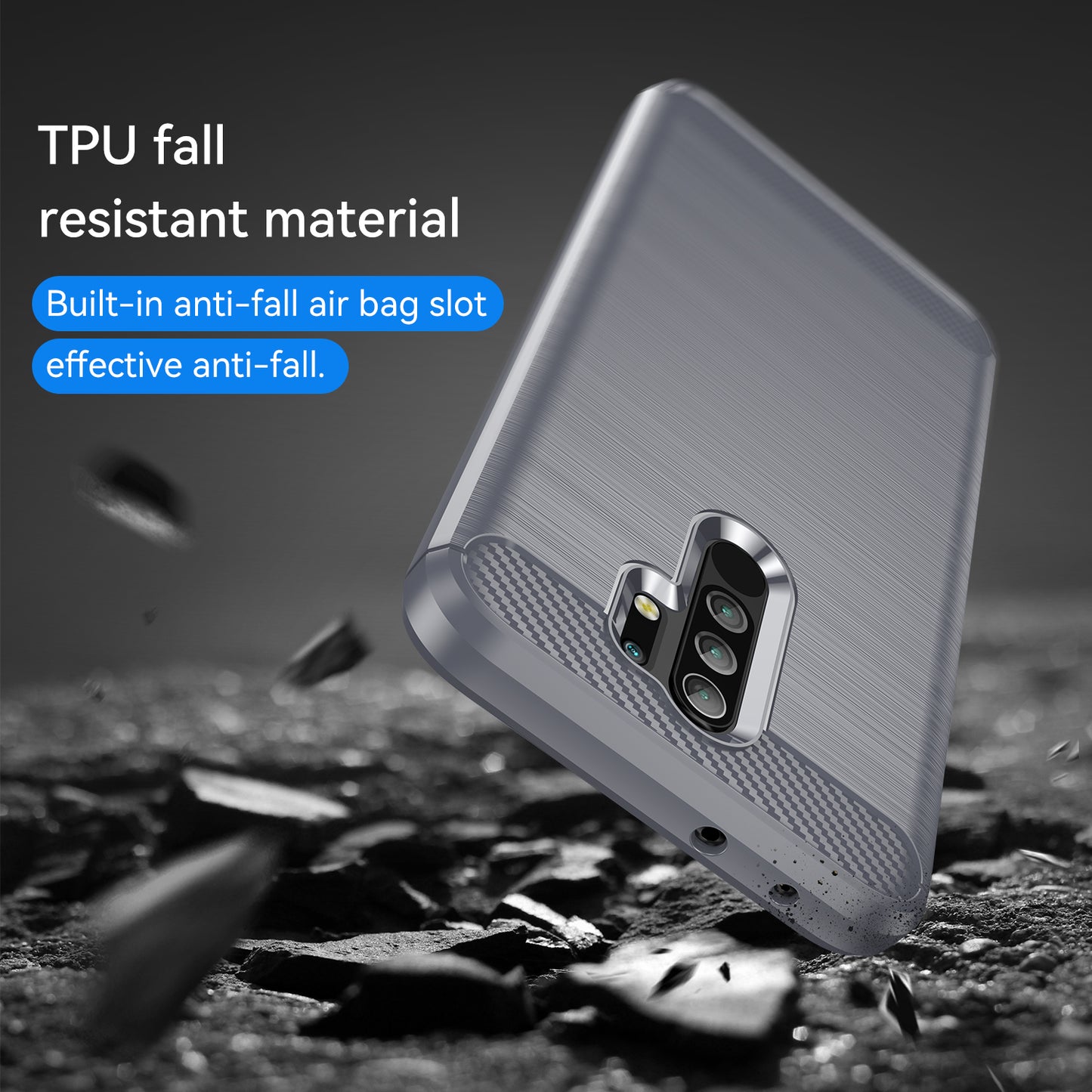 1.8mm Carbon Fiber Texture Brushed Back Protector Cover Cellphone TPU Case for Xiaomi Poco M2/M2 Reloaded/Redmi 9/Redmi 9 Prime (Global)