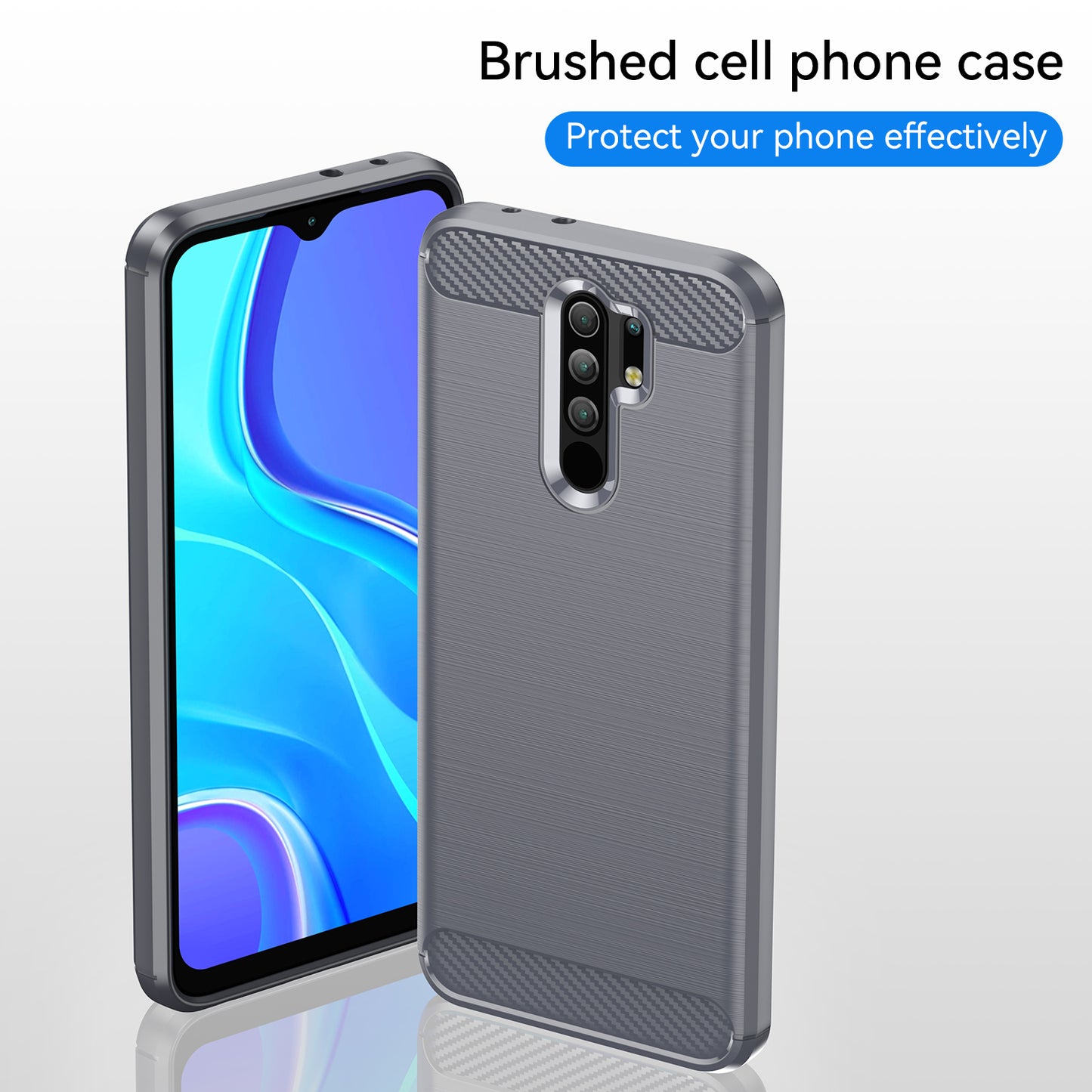 1.8mm Carbon Fiber Texture Brushed Back Protector Cover Cellphone TPU Case for Xiaomi Poco M2/M2 Reloaded/Redmi 9/Redmi 9 Prime (Global)
