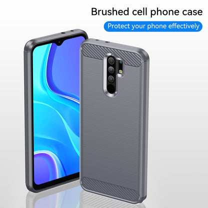 1.8mm Carbon Fiber Texture Brushed Back Protector Cover Cellphone TPU Case for Xiaomi Poco M2/M2 Reloaded/Redmi 9/Redmi 9 Prime (Global)