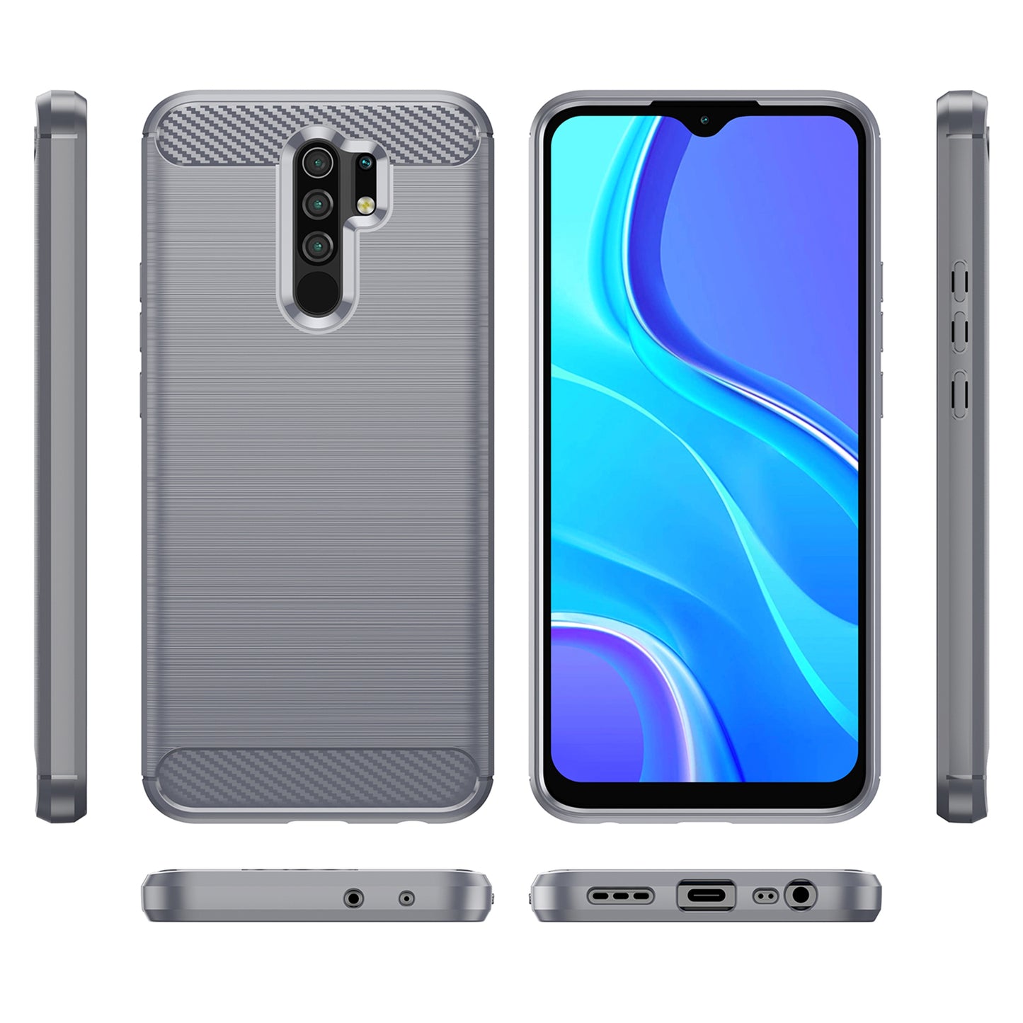 1.8mm Carbon Fiber Texture Brushed Back Protector Cover Cellphone TPU Case for Xiaomi Poco M2/M2 Reloaded/Redmi 9/Redmi 9 Prime (Global)