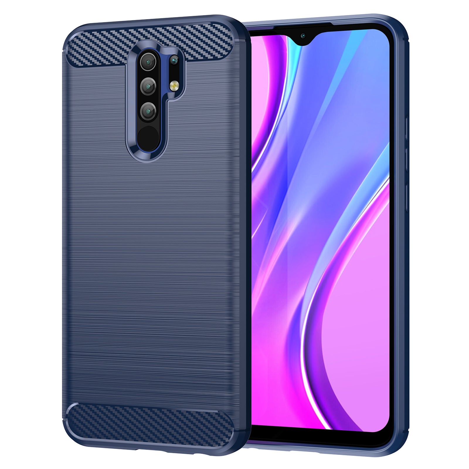 1.8mm Carbon Fiber Texture Brushed Back Protector Cover Cellphone TPU Case for Xiaomi Poco M2/M2 Reloaded/Redmi 9/Redmi 9 Prime (Global)